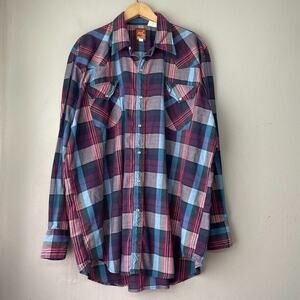 Vintage Rock Canyon Mens Size XXL Pearl Snap Plaid Western Shirt Cowboy Rodeo